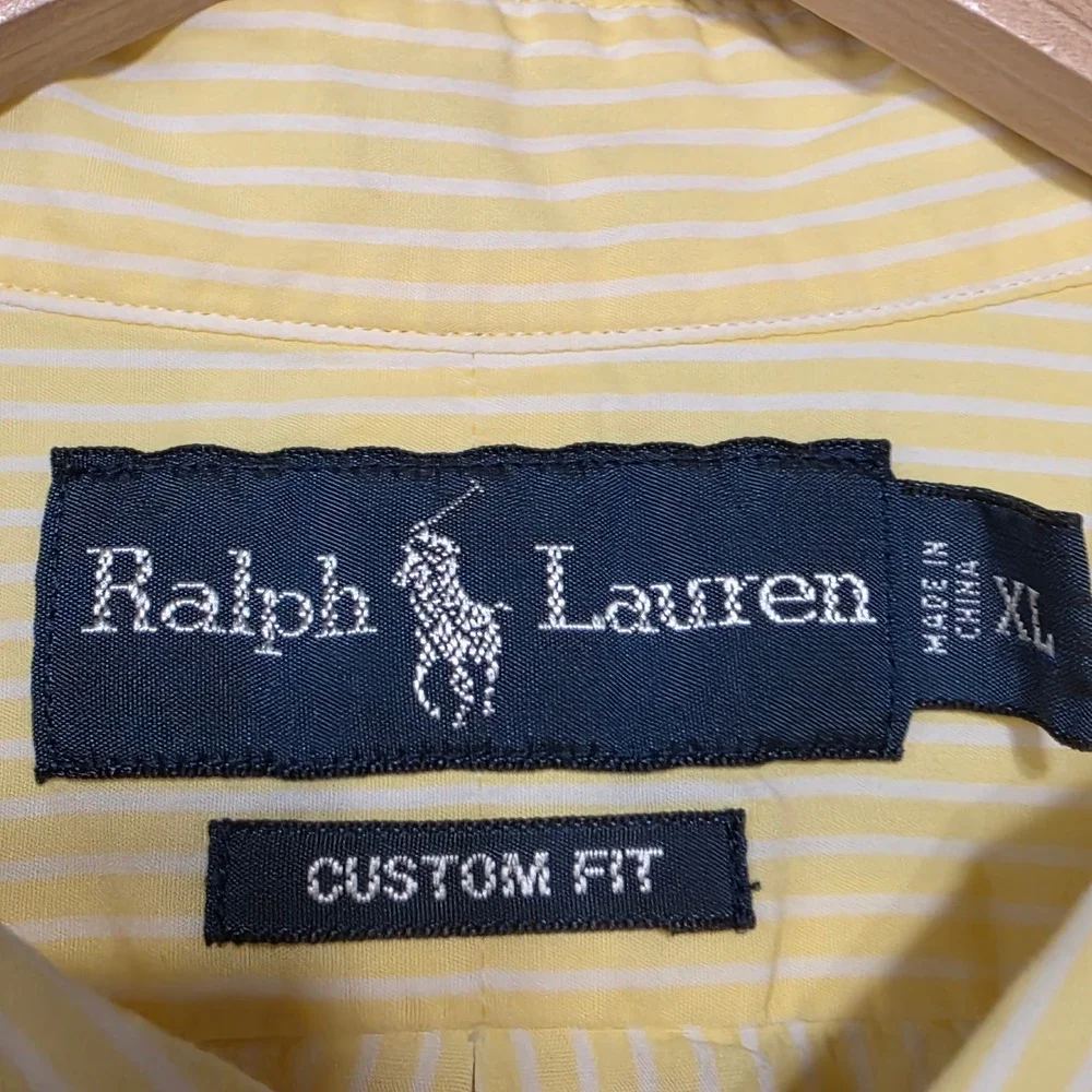Polo Ralph Lauren Button Down Shirt Mens XL Yellow Striped Custom Fit Cotton